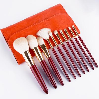 China 10 Handle Silky Soft Mahogany Makeup Brush With Brush Package, China Factory Direct Sales Eyebrow, Eyeshadow And Lip Brush for sale