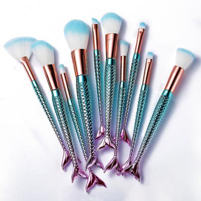 China Metal Mermaid Shape Makeup Fancy Set Brush 10 Professional Factory Wholesale Silky Soft Metal Handle for sale