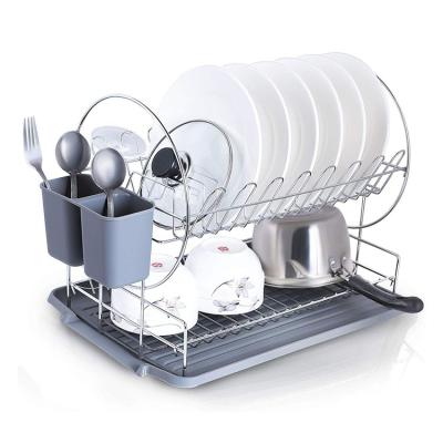 China Sustainable Kitchen Dish Racks Stainless Steel Tableware Storage 2 Tier Dish Drying Rack for sale