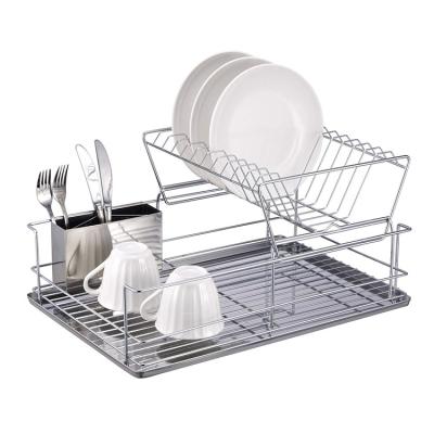 China Stainless Steel 2 Tier Dish Drainer Rack Kitchen Viable Tabletop Multifunctional Dish Rack for sale