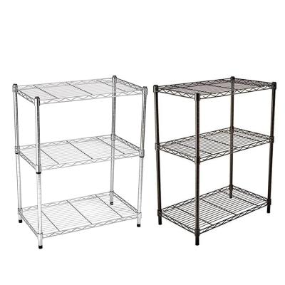 China Living Room Black Chrome Coating Metal Stand 3 Tier Heavy Duty Living Room Wire Shelf for sale