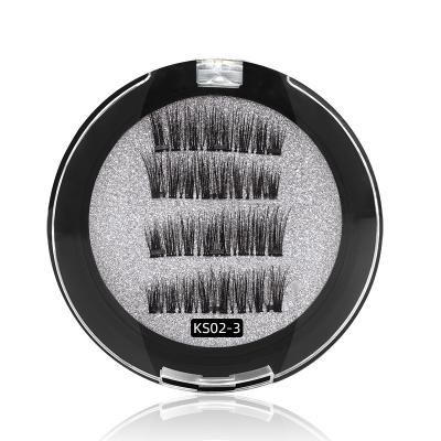 China Imported fiber factory wholesale magnet false eyelashes European and American three magnetic non-adhesive 3d false eyelashes for sale