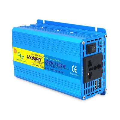 China For Computer 500W Peak Power 1200W DC to AC Converter Power Inverter Useful Frequency Pure Sine Wave Inverter with Universal Plug 12V to 220V for sale