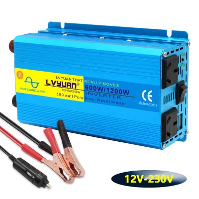 China For Computer Hot Selling 600W/1200W Peak Power Frequency Inverter 50hz To 60hz Pure Sine Wave 12V To 240V Power Inverter Car Inverter Supply for sale