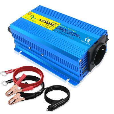 China For Computer Lvyuan 600W Peak 1200W Pure Sine Wave Power Inverter 12V DC to AC 220V Home Transformer Dual USB Inverter Trip for sale