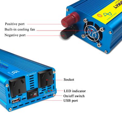 China For Computer 800W 2000W Pure Sine Wave USB Adapter Charger Power Inverter AC 220V DC 12V Car Solar Inverter Voltage Converter Power Support for sale