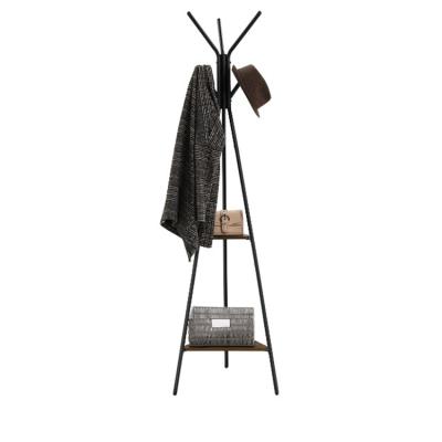 China Vintage Handmade Industrial Freestanding Practical Black Wooden Style 2 Position Coat Hangers for sale