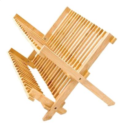 China Two Materials Floors Sustainable Natural Household Compact Wood Folding Dish Rack for sale