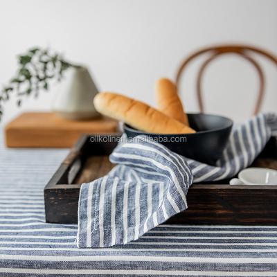 China Hot Sale Disposable Hotel Blue Stripe Linen Restaurant Tablecloth Cheap Natural Washed Elegant 100% Canvas for sale