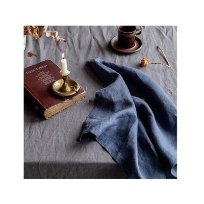 China Table Cloth 100% Disposable Washed Blue Linen Blanket Plain Pure Linen Fabric Tablecloth Colors Table Cover for sale