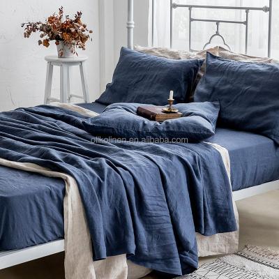 China Nondisposable Factory Indigo Blue Sheet Set Luxury French Linen Fitted Sheet With Pillowcase for sale