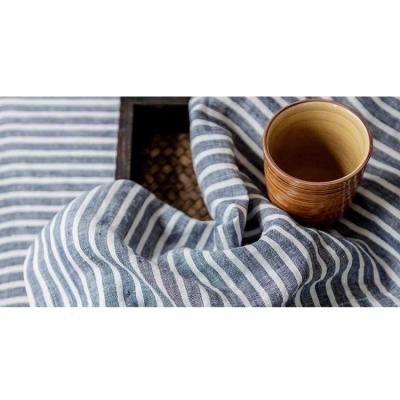 China Good Quality Cheap Hotel Blue Stripe Table Cloth Natural Washed Linen Wedding Disposable for sale