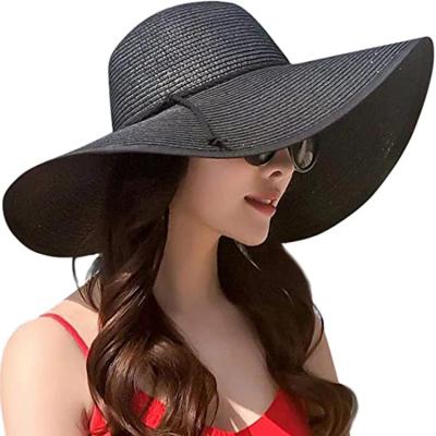 China Sustainable Women's 5.5 Inch Bowknot Straw Hat Large Floppy Foldable Roll Up Beach Hat Sun Hat UPF 50+ for sale