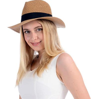 China Panama Straw Braid Hats Womens Sun Hats Packable Summer Beach Hat Fedora UPF 50+ Sustainable Womens Sun Protection Women for sale