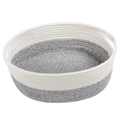 China Sustainable Cotton Rope Storage Baskets And Nursery Baskets Ideal With Handles Woven Cotton Rope For Pet And Pet Toy for sale