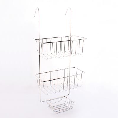 China Over the Door Metal Wire Stainless Steel Over the Door Bathroom Shelf Shower Caddy with Hooks and Soap Holder Bathroom Storage Shelf for sale