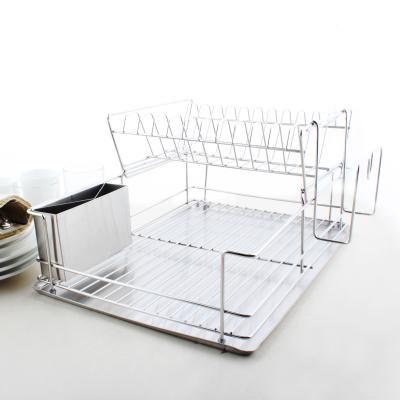 China Modern Metal Wire Stainless Steel 2 Tier Dish Drainer Dish Rack with Removable Stainless Steel Utensil Cup for Kitchen Countertop for sale