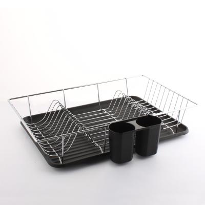 China Kitchen Metal Chrome Wire Plated Dish Rack Dish Drainers With Plastic Dish Rack And Cutlery Cup For Kitchen Countertop for sale