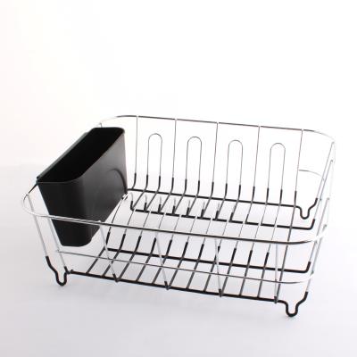 China Kitchen Metal Chrome Wire Plated Dish Rack Dish Drainers With Plastic Cutlery Cup For Kitchen for sale