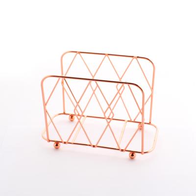 China Freestanding Metal Paper Napkin Holder Tissue Dispenser For Kitchen Dinner Table Countertops Rose Gold for sale