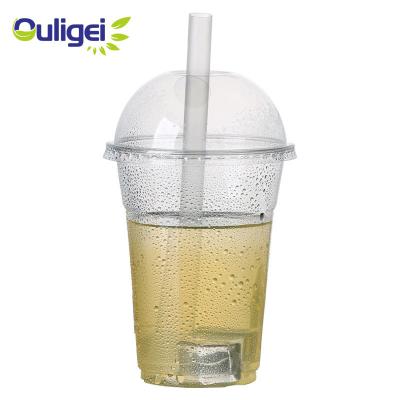 China Custom Plastic Cup Eco-friendly Biodegradable With Dome Lid Takeaway Cold Drinks Disposable Plastic Cup Juice Cup for sale