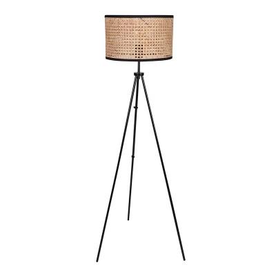 China Modern Decorative Rattan Floor Lamp Tripod Natural Metal Standing Light for sale