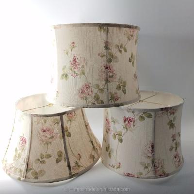 China Antique chinese table lampshade flowers printed softbak white linen lampshade for table lamp for sale