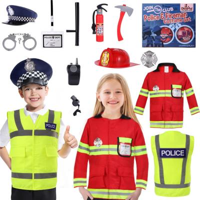 China Halloween Party Cosplay Performance 3-7 Years Children Police Firefighter Costume Halloween Role Play Dress Up Equipment Career Police Firefighter Uniform Suit For Kids for sale