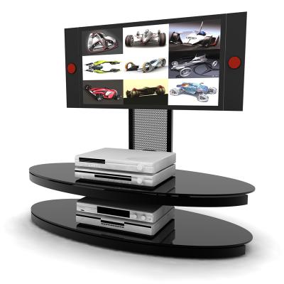 China DVD Multi Media Glass TV Stand Box Two Glass Layers Black Silk Screen , TV Bracket with Table for sale