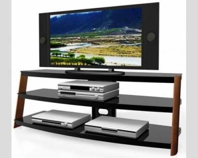 Chine Les médias télévisés En bois tiennent la jambe enduite en bois solide en métal de poudre noire de HA-883W, support de TV avec des shleves à vendre