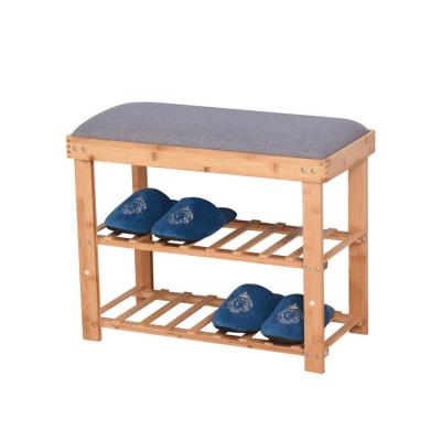 China Multifunctional High Quality Entryway 3 Tier Living Room Storage Shoe Rack Bamboo Shoe Bench for sale