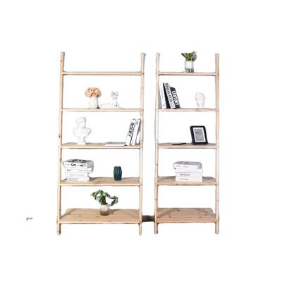 China 2021 New Product Living Room Eco-friendly Multifunctional Fir Wooden Book Shelves Ladder Good Price for sale