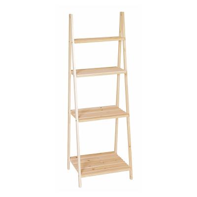 China Stocked Household Wooden Display Racks 4 Tiers Shelf Floor Living Room Storage Rack for sale