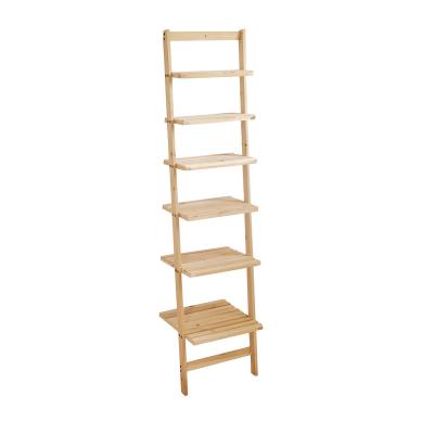 China Simple Design Wall Ladder Adjustable Wood Shelf 6 Tier Wooden Storage Rack (Other) for sale