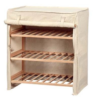 China Adjustable (Size) Wholesale Other Household Sundries Storage Box Organizer Wooden Shoe Rack With Cloth Cover for sale