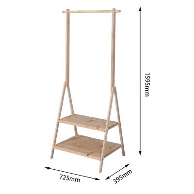 China Foldable Wooden Clothing Rack with 2 Storage Shelves for sale