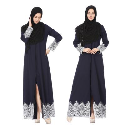 China Ethnic Female Long Dress With Belt Ethnic Style Long Dress Muslim Luxury Lace Stitching Dubai Long Shift Dress for sale