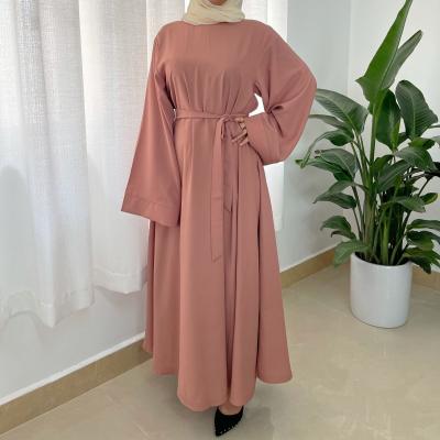 China Ethnic female long dress with simple abaya dress abaya belt dress XL simple muslim dress islamic clothing wholesale for sale