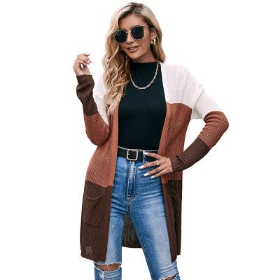 China Anti-wrinkle Factory Wholesale Women's Knitted Patchwork Long Sweater Loose Coat for sale