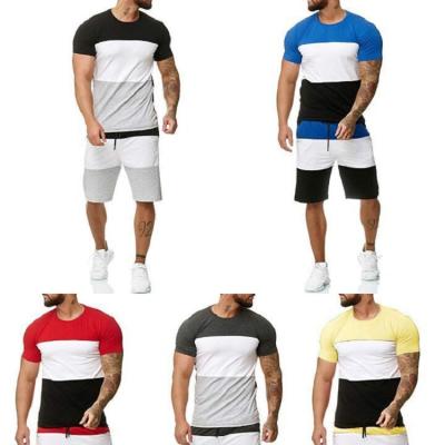 China New Design QUICK DRY Fashion Men's Contrast Color Panel Cotton T-Shirt And Short Sets 100% Cotton Twin Sets for sale