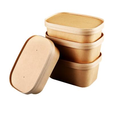 China Brest Rectangle Waterproof Paper Bowl With PP Lid For Salad Food Take Out for sale