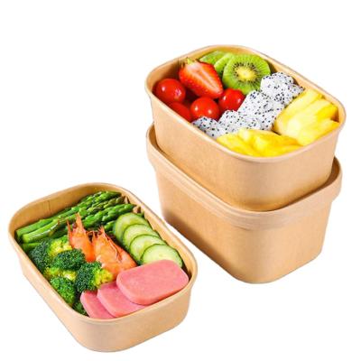 China 500ml 650ml 750ml 1000ml Waterproof Rectangular Food Container Kraft Paper Bowl With Lid for sale