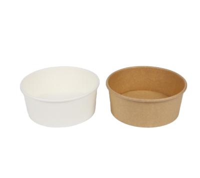 China Disposable Biodegradable Round Kraft Paper Noodle Salad Bowl Sushi Box With Clear Lid for sale