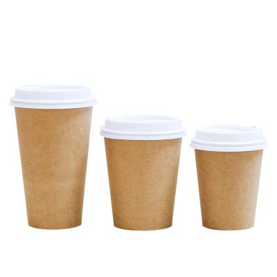 China Disposable Kraft Paper Disposable Paper Coffee Cups With Lids Single Wall Pe Coated Custom Printed for sale