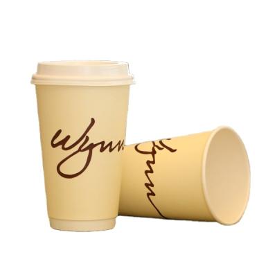 China Disposable 16oz Customized Logo Printed Disposable Wallpaper Double Cups With Lids for sale