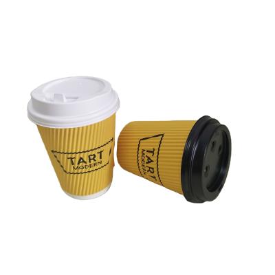 China Disposable PLA Coated Customized Logo Ripple Wallpaper Cups With Lids for sale