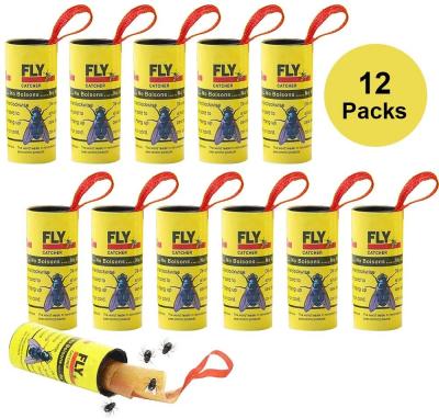 China Disposable Flies Tape Sticky Paper Fly Stick Trap 12 Fly Paper Rolls for sale