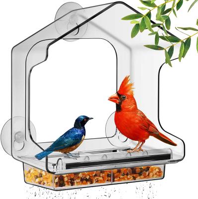 China Automatic Waterproof Home Outside Window Suction Bird Feeder, Clear Acrylic Window Bird Feeder Stick with 6 Strong Suction Cups for sale