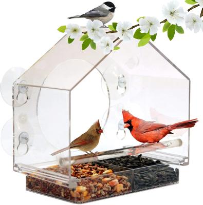 China Viable Solar Bird Feeder Outdoor Clear Perspex Window Post Stand Wild Bird Water Feeder for sale