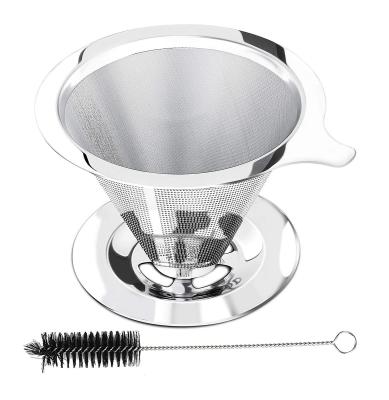 China Sustainable Food Rated Reusable Coffee Filter Maker Stainless Steel Mesh Cone Double Cone Paperless Pour Over Metal Coffee Spout For Coffee for sale